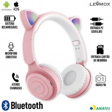 Headphone Bluetooth Gatinho LEF-1059 Lehmox - Rosa